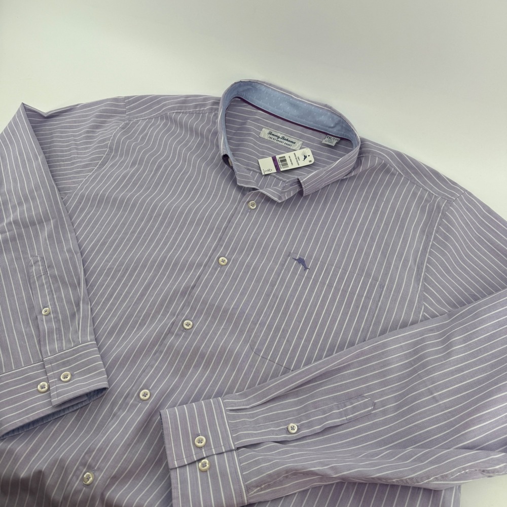 Tommy Bahama Newport Coast Seas Stripe Shirt Mens XXL Spring Purple ST324712 NEW
